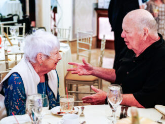 Margaret Levy-Cook, left, with Lee Tremble, recipient of the Gold Heart Volunteer Award at Meals on Wheels North Jersey’s Oct. 1 fundraising gala. Tremble was honored for his many years of dedicated volunteer service to the organization and the homebound seniors it serves. Richard Frant/FrantVisuals LLC.