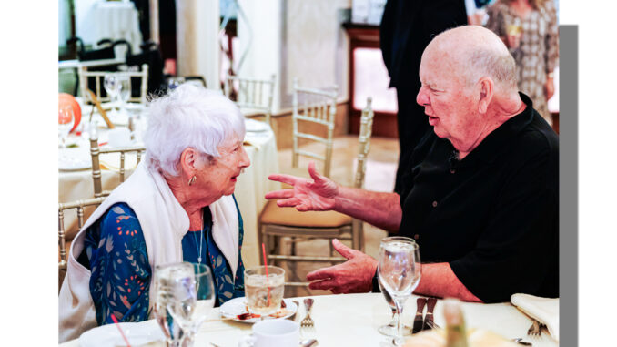 Margaret Levy-Cook, left, with Lee Tremble, recipient of the Gold Heart Volunteer Award at Meals on Wheels North Jersey’s Oct. 1 fundraising gala. Tremble was honored for his many years of dedicated volunteer service to the organization and the homebound seniors it serves. Richard Frant/FrantVisuals LLC.