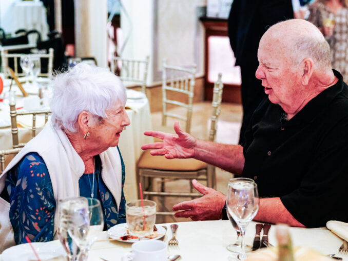 Margaret Levy-Cook, left, with Lee Tremble, recipient of the Gold Heart Volunteer Award at Meals on Wheels North Jersey’s Oct. 1 fundraising gala. Tremble was honored for his many years of dedicated volunteer service to the organization and the homebound seniors it serves. Richard Frant/FrantVisuals LLC.