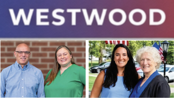 The candidates: Democratic incumbent Erin Collins with newcomer Kristian Rasmussen on the left, and Republican incumbent Lauren Letizia with former councilwoman Beth Staples on the right. Two seats are up for grabs on the Westwood Borough Council. Campaign photos.